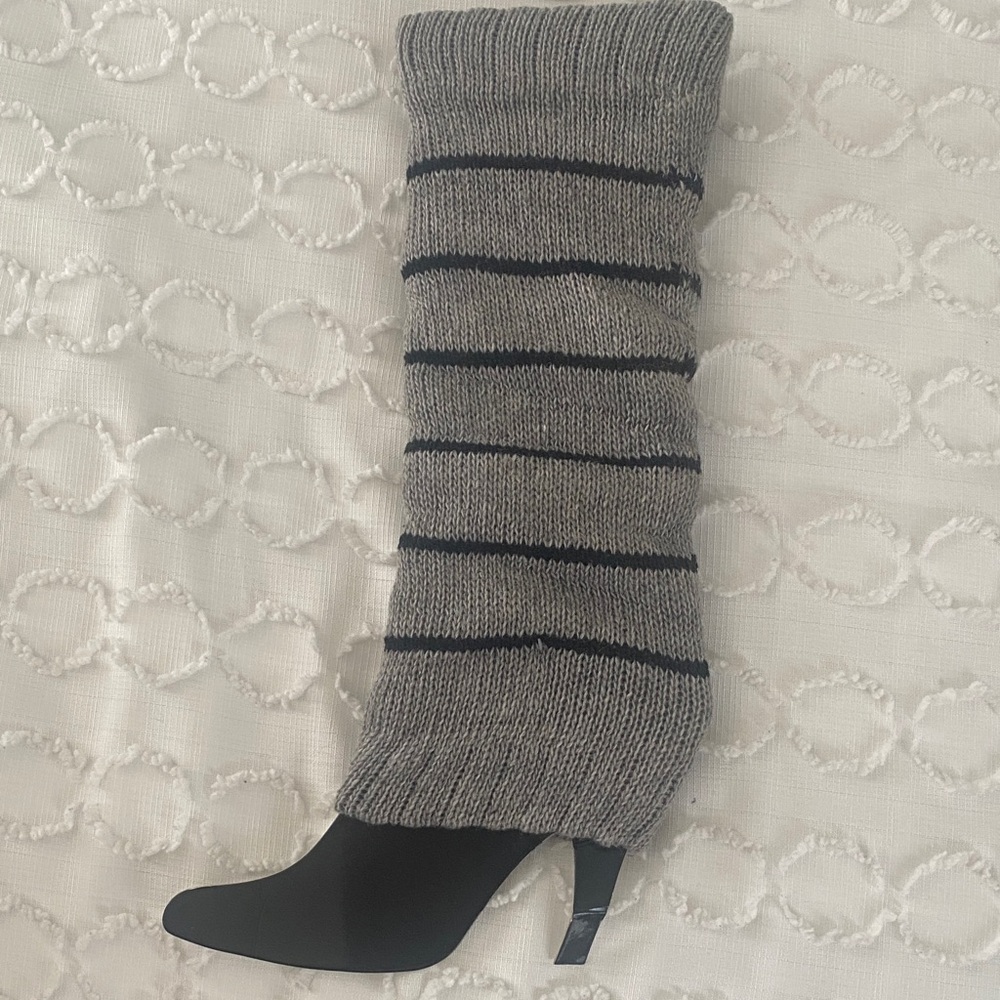 Striped Gray Knit Overboot with Black Bands